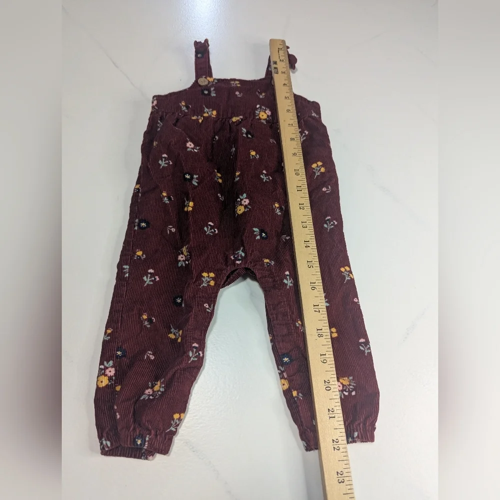 Carter's Corduroy Maroon Floral Bibbed Romper 9 Months